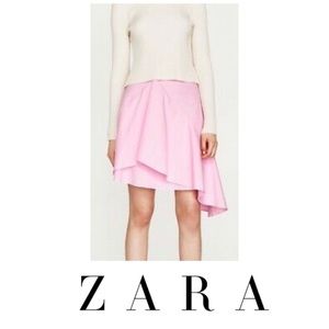 Zara Asymmetrical Ruffled Skirt Side Zipper Cotton Romantic